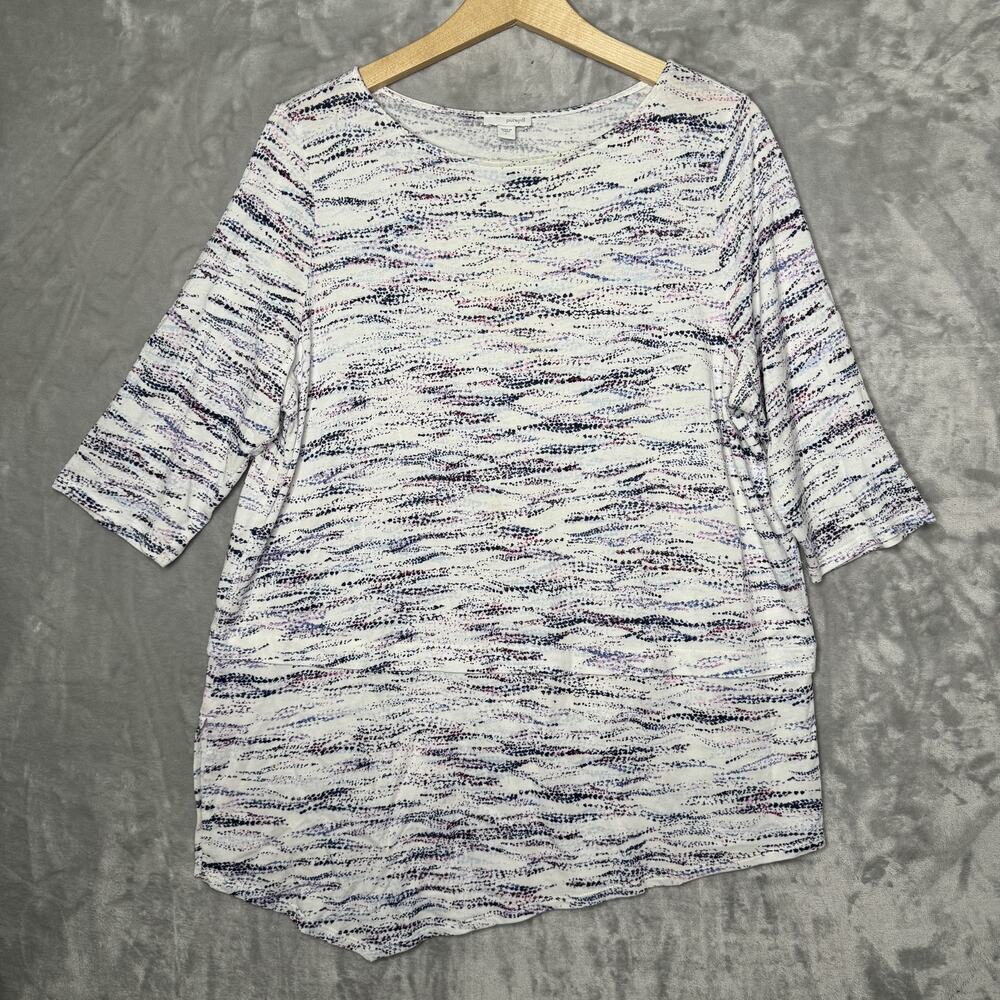 J. Jill Pure Jill Top Womens Large White Blue Purple Cotton Modal 3/4 Sleeve